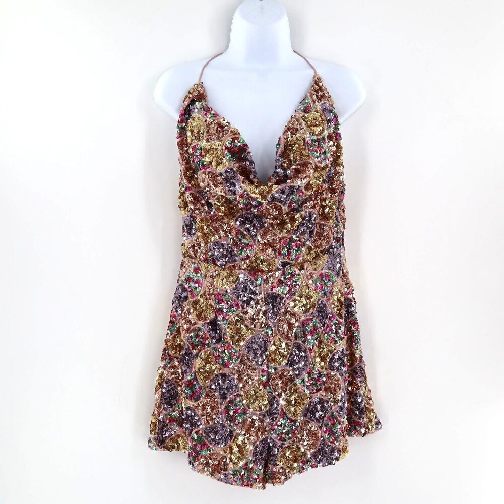 Miss Avenue Multicolored Sequin Romper Womens M Cruise Night Out Party Event